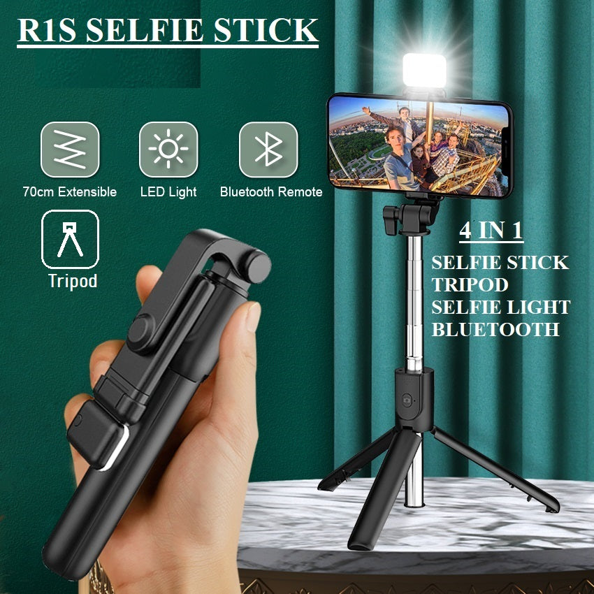 4-in-1 Wireless Selfie Stick Tripod Stand – Extendable Vlog Rod with Dual Fill Lights