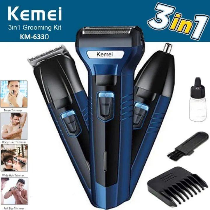 Kemei KM-6332 3-in-1 Rechargeable Electric Shaver & Men's Grooming Kit