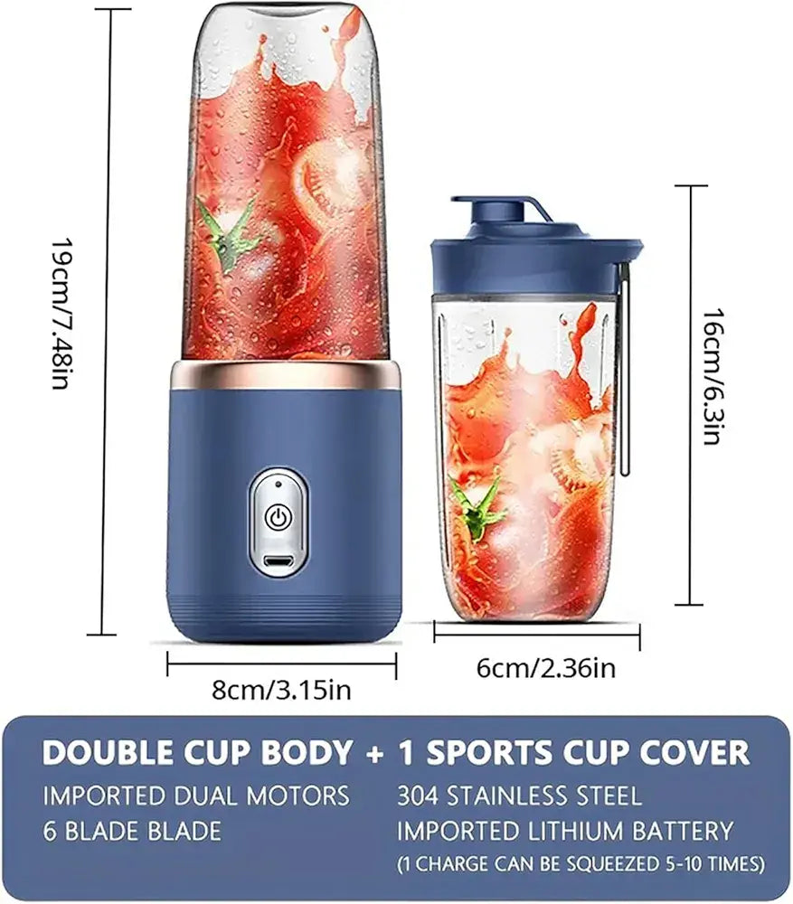 Hexa-Blade Rechargeable Portable Juicer Blender – 400ml Personal Smoothie Maker Cup