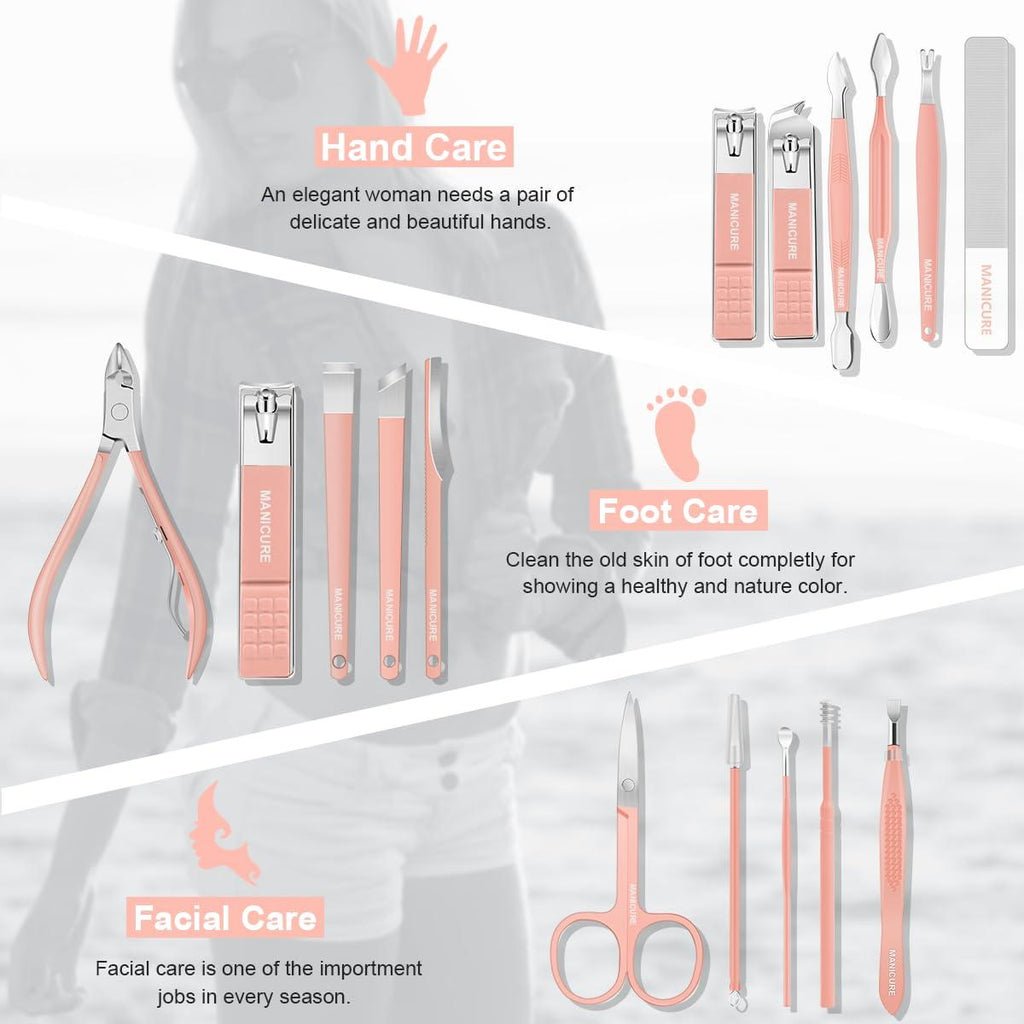 Professional 16-in-1 Stainless Steel Manicure & Pedicure Grooming Set with Travel Case