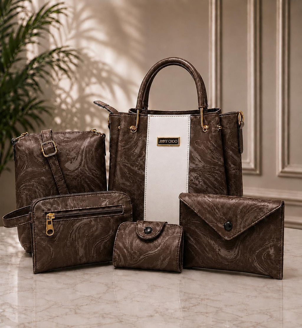 5-Piece Elegant Faux Leather Handbag Set – Premium Tote, Crossbody, Shoulder Bag & Clutch Kit