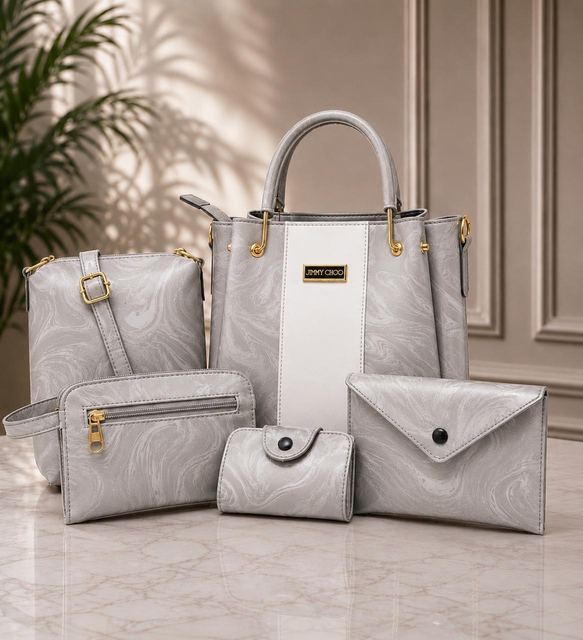 5-Piece Elegant Faux Leather Handbag Set – Premium Tote, Crossbody, Shoulder Bag & Clutch Kit