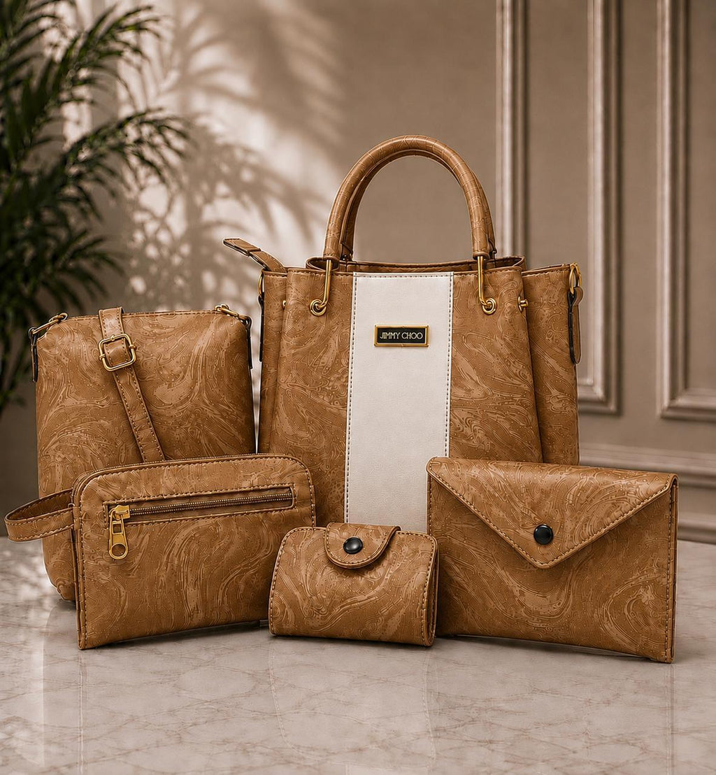5-Piece Elegant Faux Leather Handbag Set – Premium Tote, Crossbody, Shoulder Bag & Clutch Kit