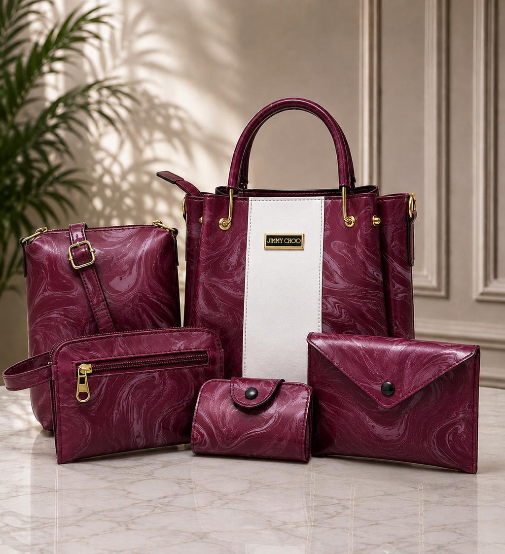 5-Piece Elegant Faux Leather Handbag Set – Premium Tote, Crossbody, Shoulder Bag & Clutch Kit