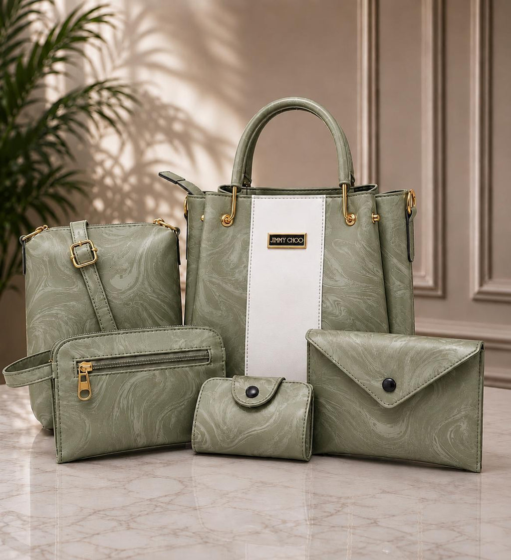 5-Piece Elegant Faux Leather Handbag Set – Premium Tote, Crossbody, Shoulder Bag & Clutch Kit