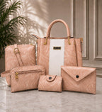5-Piece Elegant Faux Leather Handbag Set – Premium Tote, Crossbody, Shoulder Bag & Clutch Kit