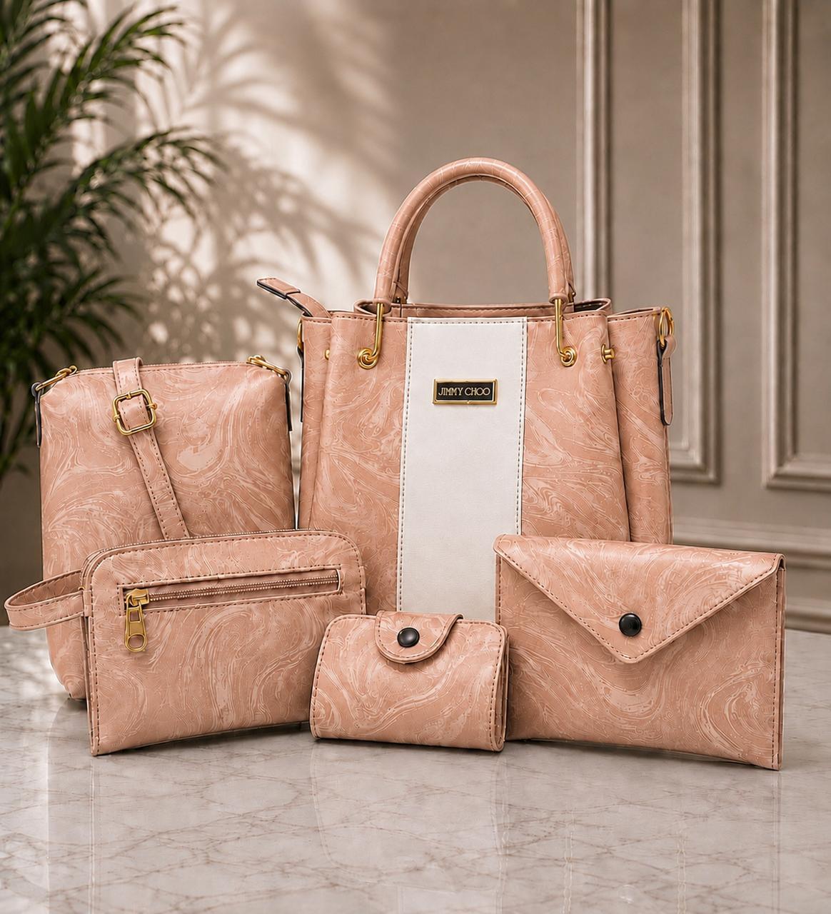 5-Piece Elegant Faux Leather Handbag Set – Premium Tote, Crossbody, Shoulder Bag & Clutch Kit
