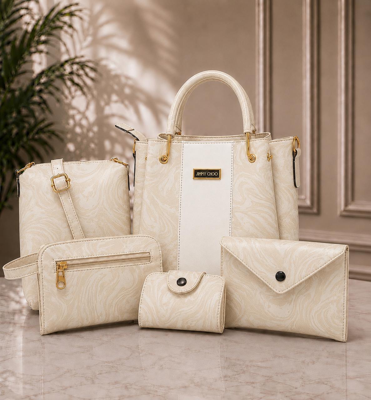 5-Piece Elegant Faux Leather Handbag Set – Premium Tote, Crossbody, Shoulder Bag & Clutch Kit
