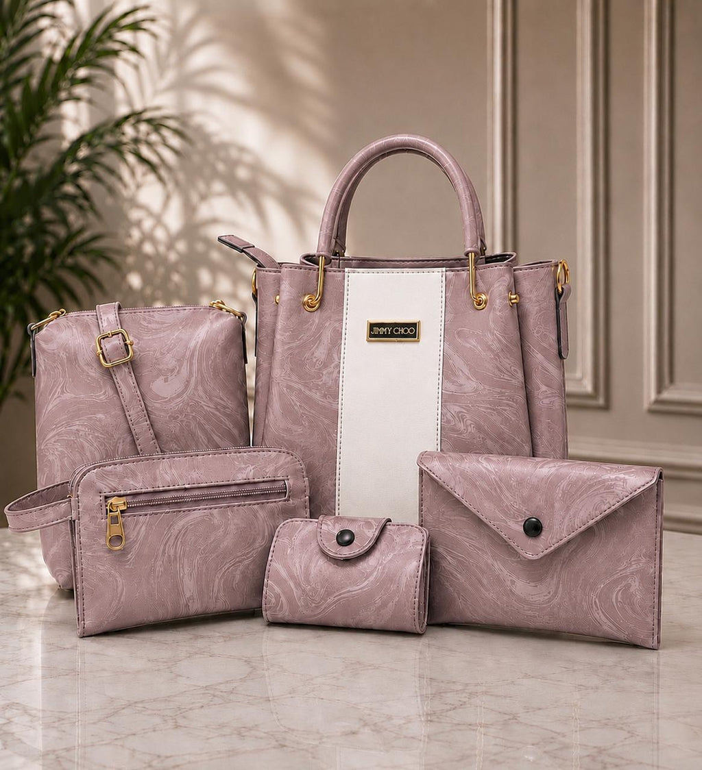 5-Piece Elegant Faux Leather Handbag Set – Premium Tote, Crossbody, Shoulder Bag & Clutch Kit