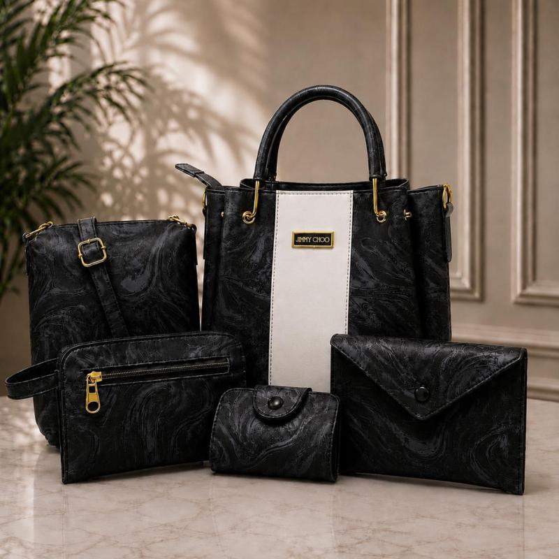 5-Piece Elegant Faux Leather Handbag Set – Premium Tote, Crossbody, Shoulder Bag & Clutch Kit