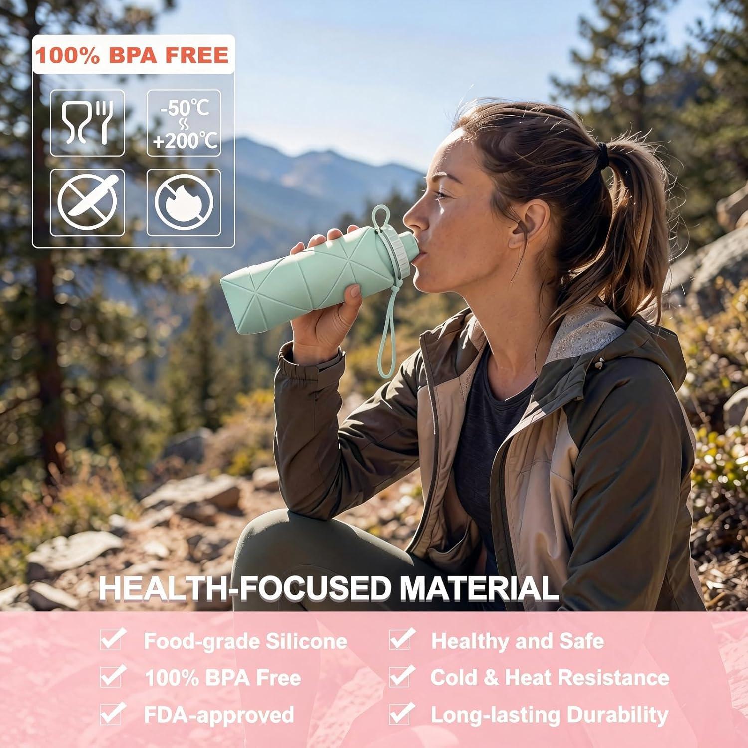Collapsible Silicone Foldable Sports Water Bottle – 600ml Leakproof Outdoor Travel Bottle