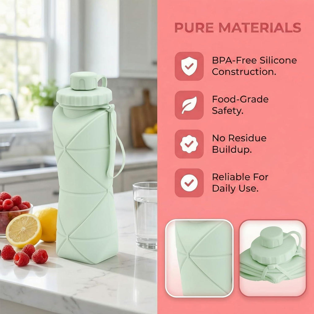 Collapsible Silicone Foldable Sports Water Bottle – 600ml Leakproof Outdoor Travel Bottle