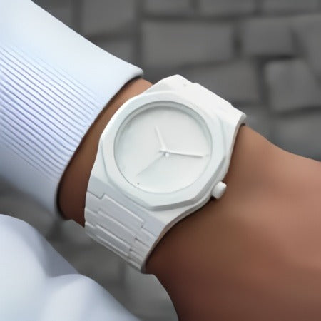 White Aura Premium Wrist Watch – Lightweight Fashion Watch with Butterfly Lock.
