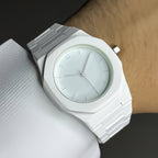 White Aura Premium Wrist Watch – Lightweight Fashion Watch with Butterfly Lock.