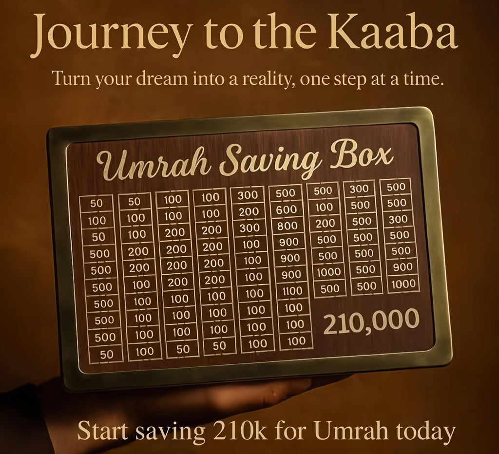 Wooden Umrah & Hajj Target Savings Box – 280 Days Daily Islamic Pilgrimage Money Box