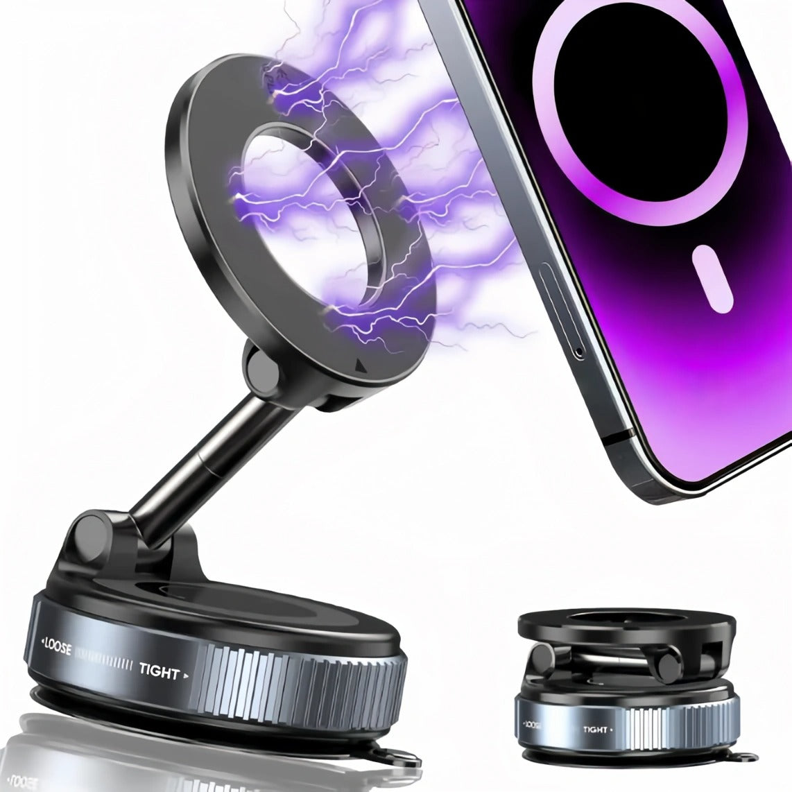 K007 Vacuum Suction Magnetic Car Phone Holder – 360° AR Swivel Dashboard Mount