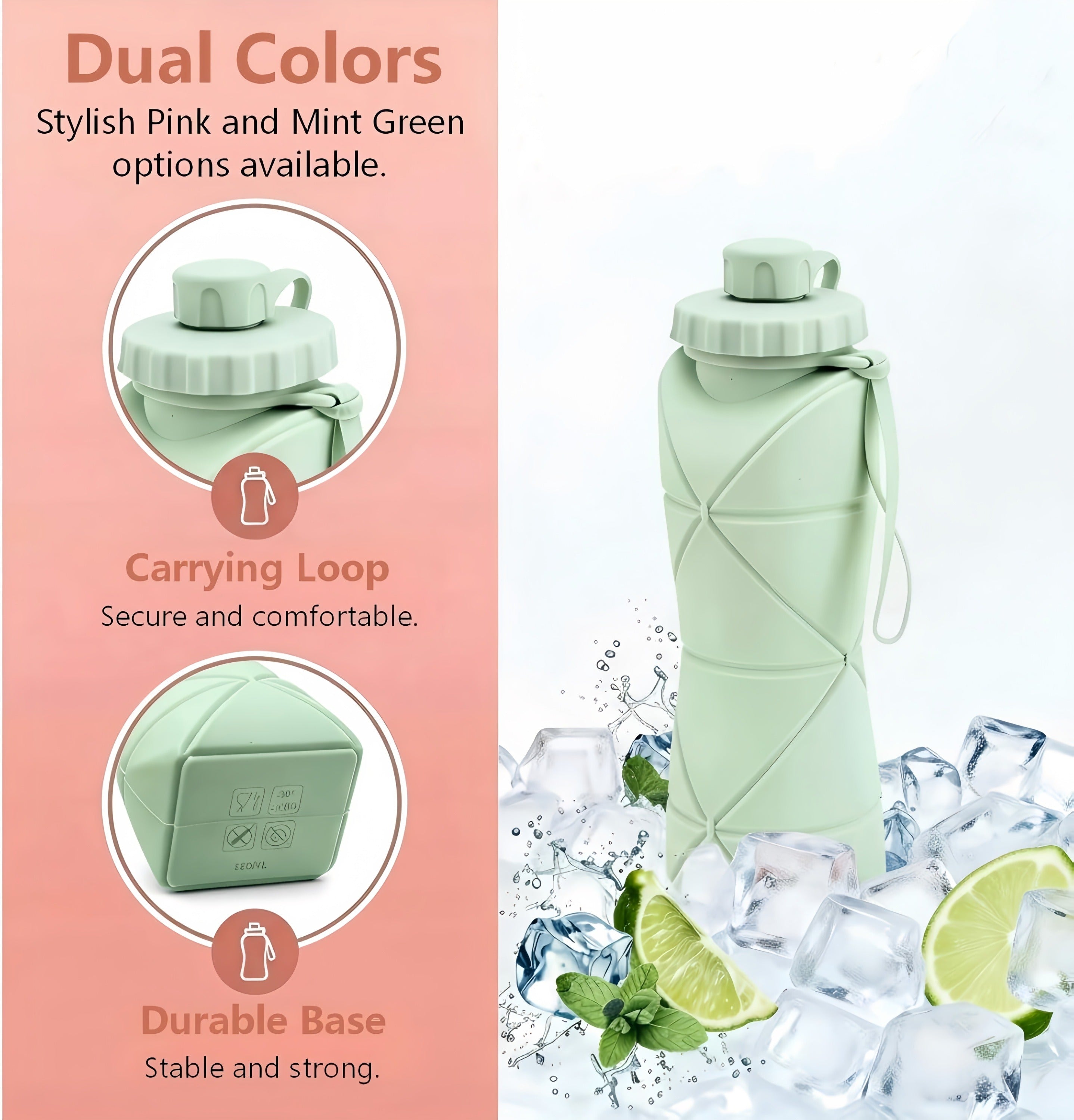 Collapsible Silicone Foldable Sports Water Bottle – 600ml Leakproof Outdoor Travel Bottle