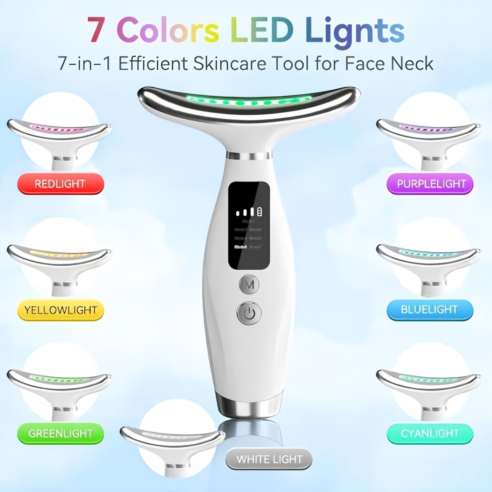 7 Colors LED Photon Face & Neck Beauty Device – Anti-Wrinkle Sonic Lifting Machine
