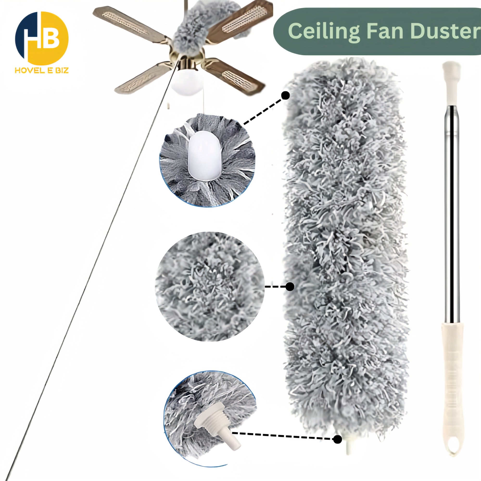 100-Inch Extendable Microfiber Duster – Long Stainless Steel Pole High-Ceiling Mop