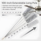 100-Inch Extendable Microfiber Duster – Long Stainless Steel Pole High-Ceiling Mop