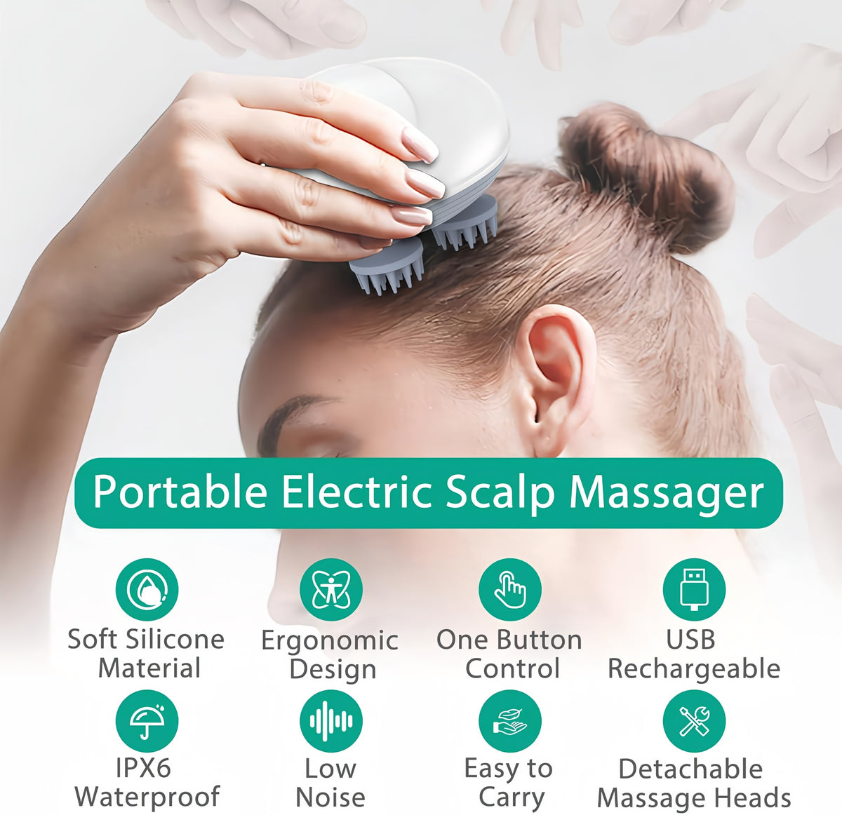 Electric Scalp Massager – 4-Head Cordless Deep Tissue Hair Massage Brush