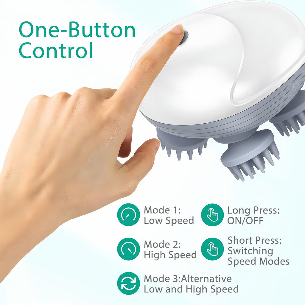 Electric Scalp Massager – 4-Head Cordless Deep Tissue Hair Massage Brush