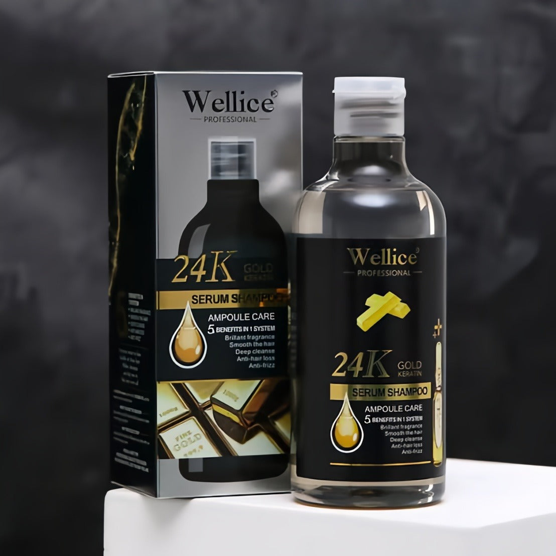 Original Wellice 24k Gold Keratin Serum Shampoo – Anti-Hair Loss & Smooth Frizz Control