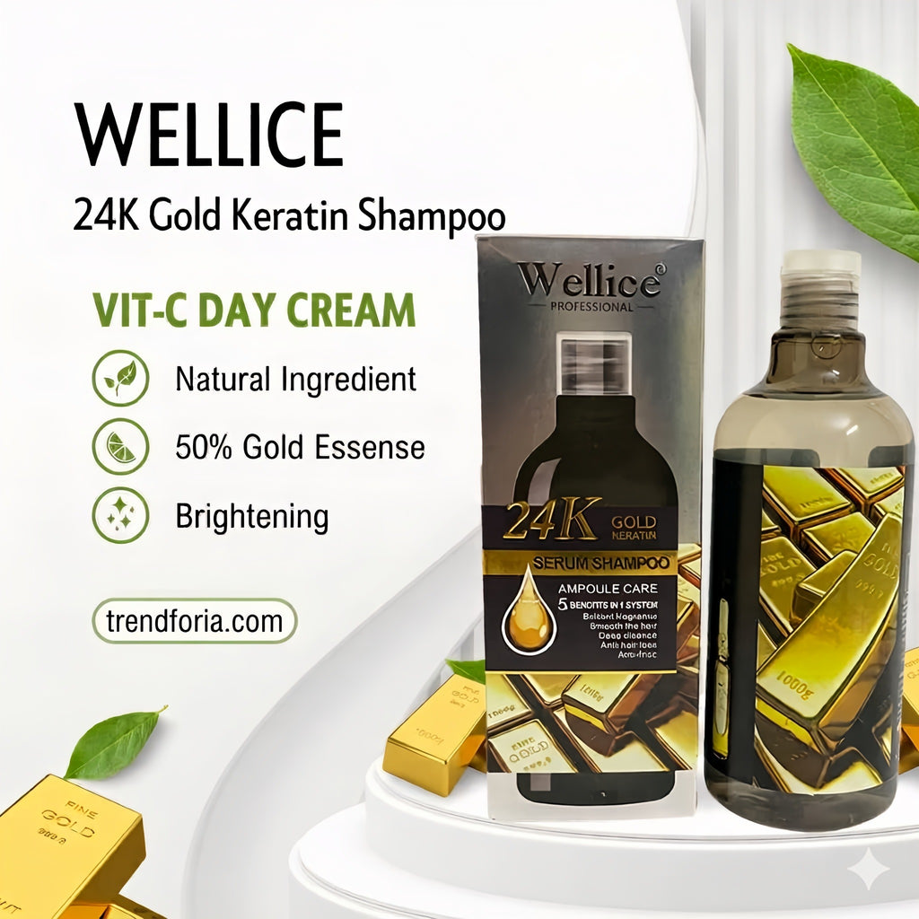 Original Wellice 24k Gold Keratin Serum Shampoo – Anti-Hair Loss & Smooth Frizz Control