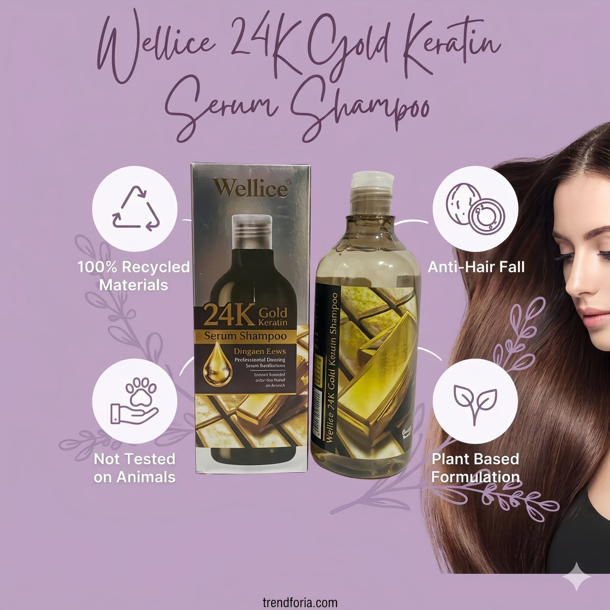 Original Wellice 24k Gold Keratin Serum Shampoo – Anti-Hair Loss & Smooth Frizz Control