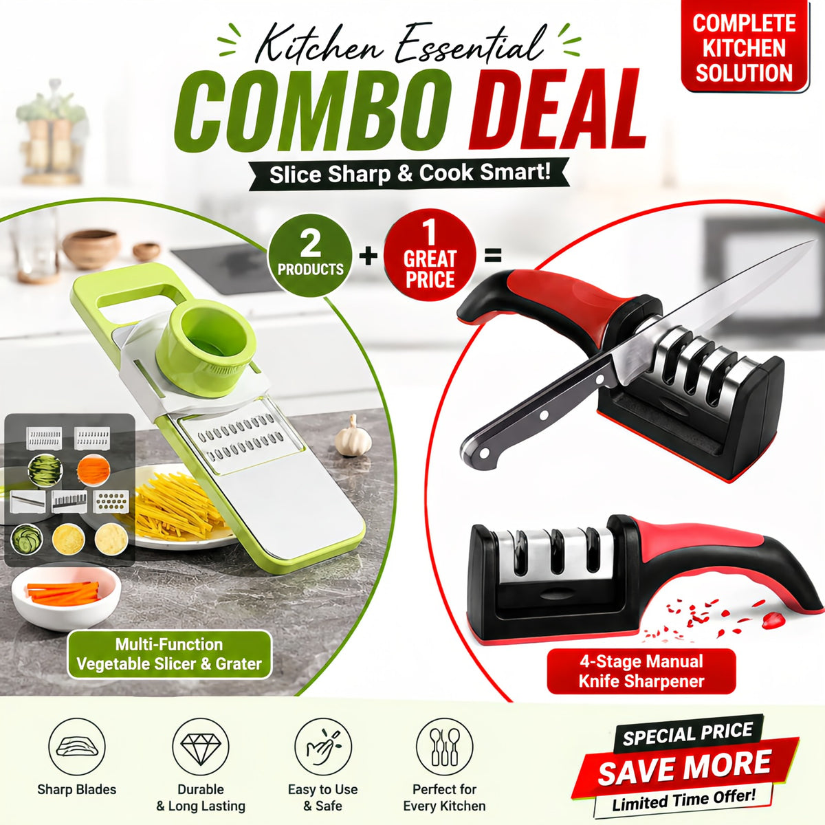 2-in-1 Kitchen Slicer & Heavy Duty Knife Sharpener Combo Deal
