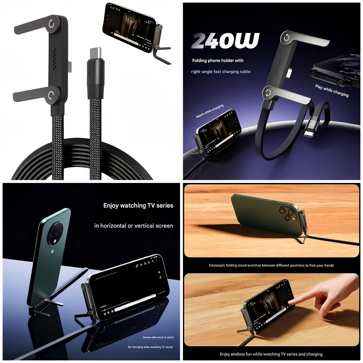 2-in-1 Type-C Fast Charging Cable – Dual Multi-Head Braided USB Power Cord