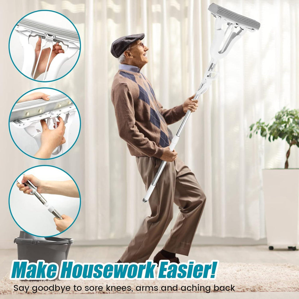 Adjustable Squeeze Floor Cleaning Magic Sponge Mop – Long Telescopic Handle Mop