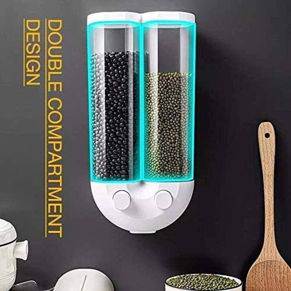 Wall Mounted Dual Compartment Cereal Storage Dispenser – Push Type Sealed Grain Tank