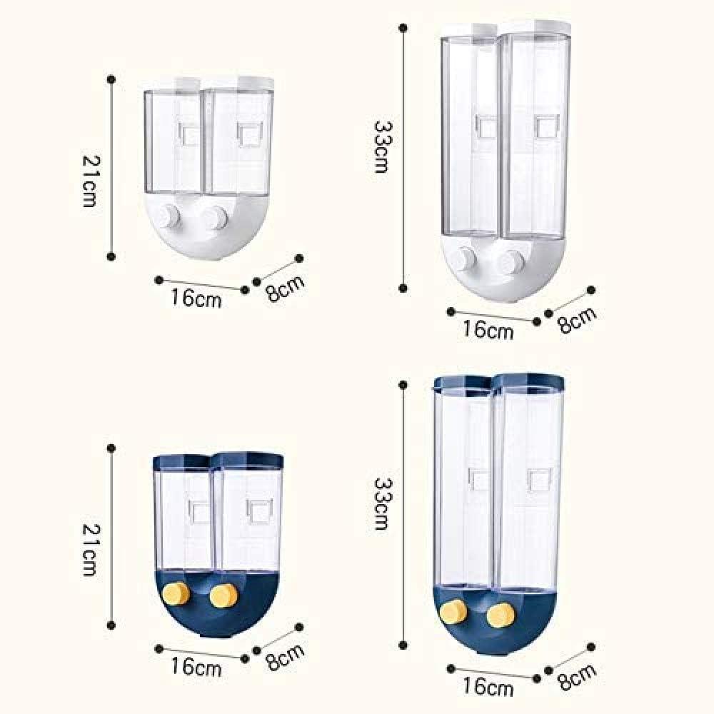 Wall Mounted Dual Compartment Cereal Storage Dispenser – Push Type Sealed Grain Tank