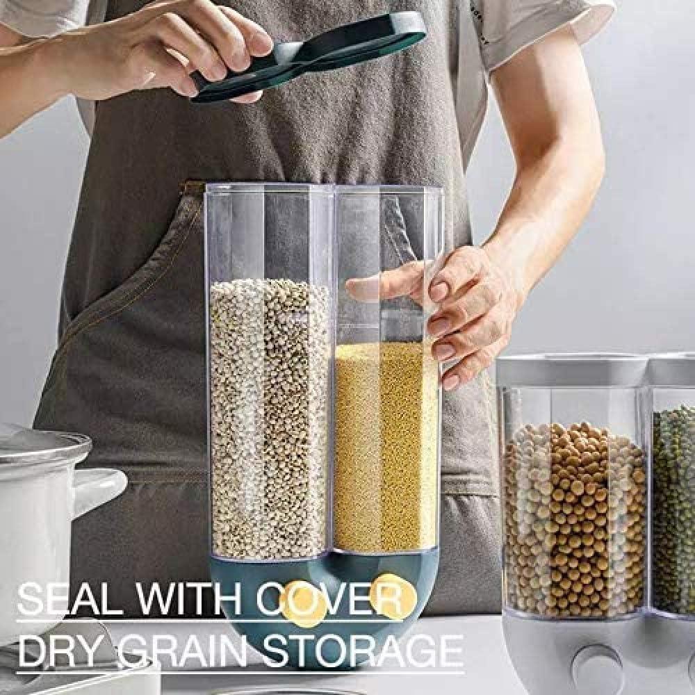 Wall Mounted Dual Compartment Cereal Storage Dispenser – Push Type Sealed Grain Tank