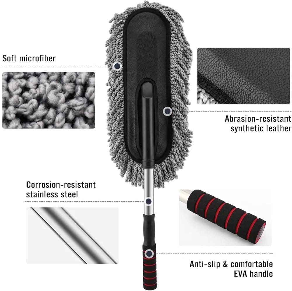 Telescopic Microfiber Car Duster Brush – Extendable Handle Scratch-Free Cleaning Mop