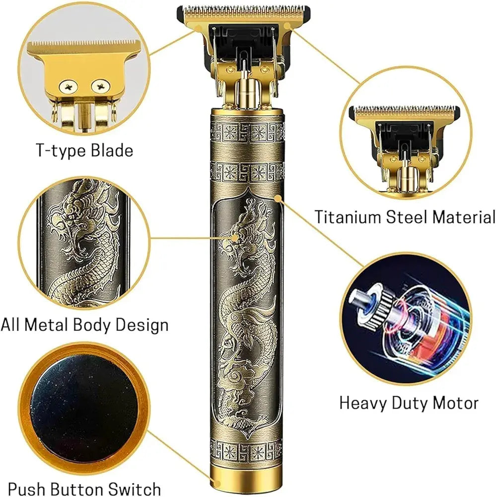 Professional T9 Metal Body Cordless Hair Clipper & Beard Trimmer Kit