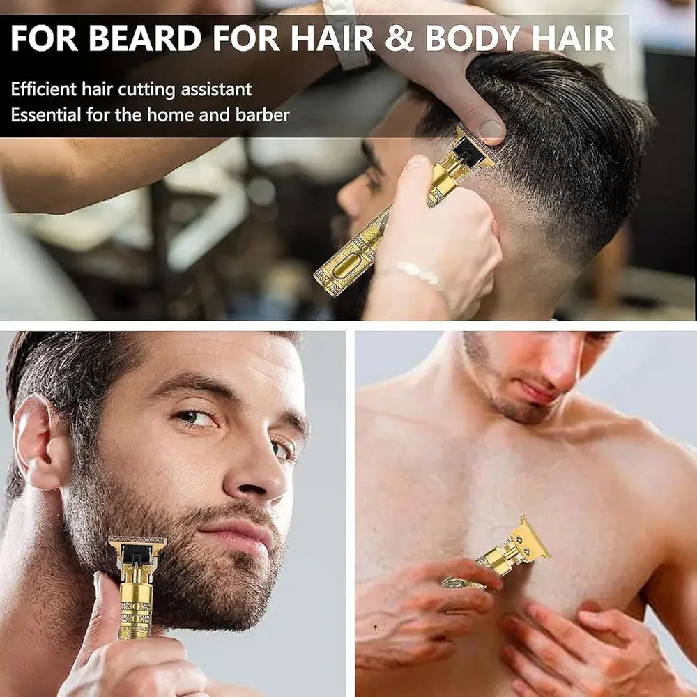 Professional T9 Metal Body Cordless Hair Clipper & Beard Trimmer Kit