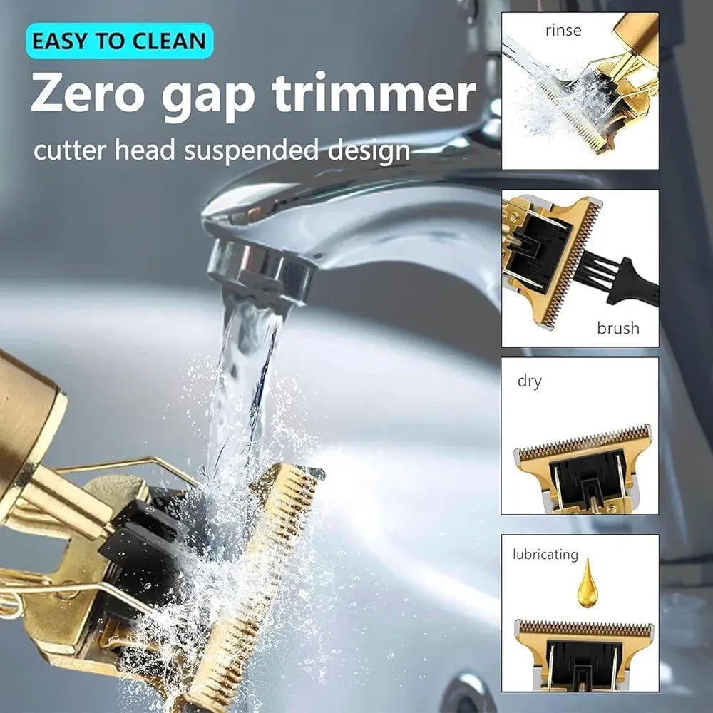 Professional T9 Metal Body Cordless Hair Clipper & Beard Trimmer Kit