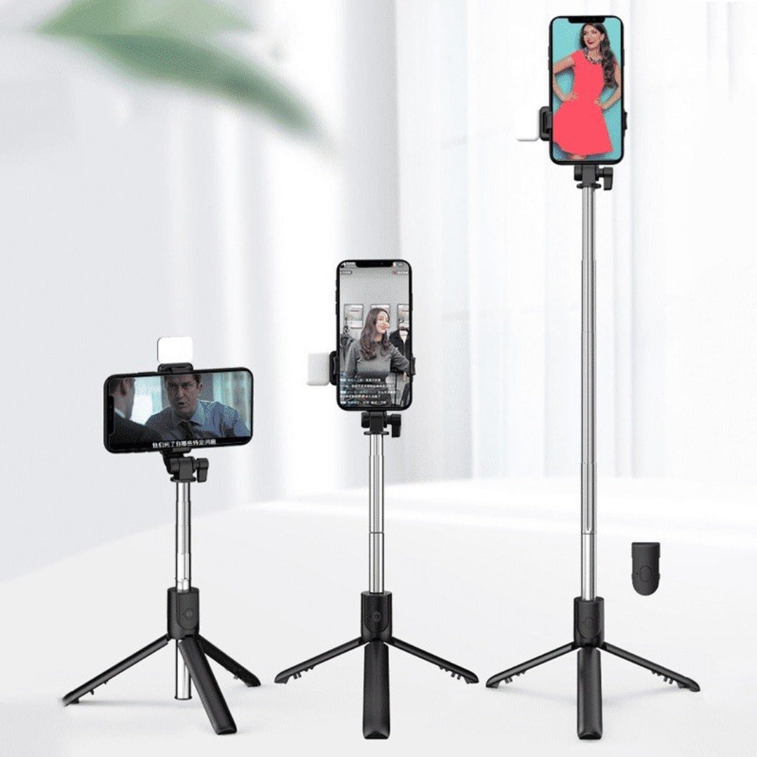 4-in-1 Bluetooth Selfie Stick Tripod Stand – 700mm Extendable Vlog Pole with LED Fill Light