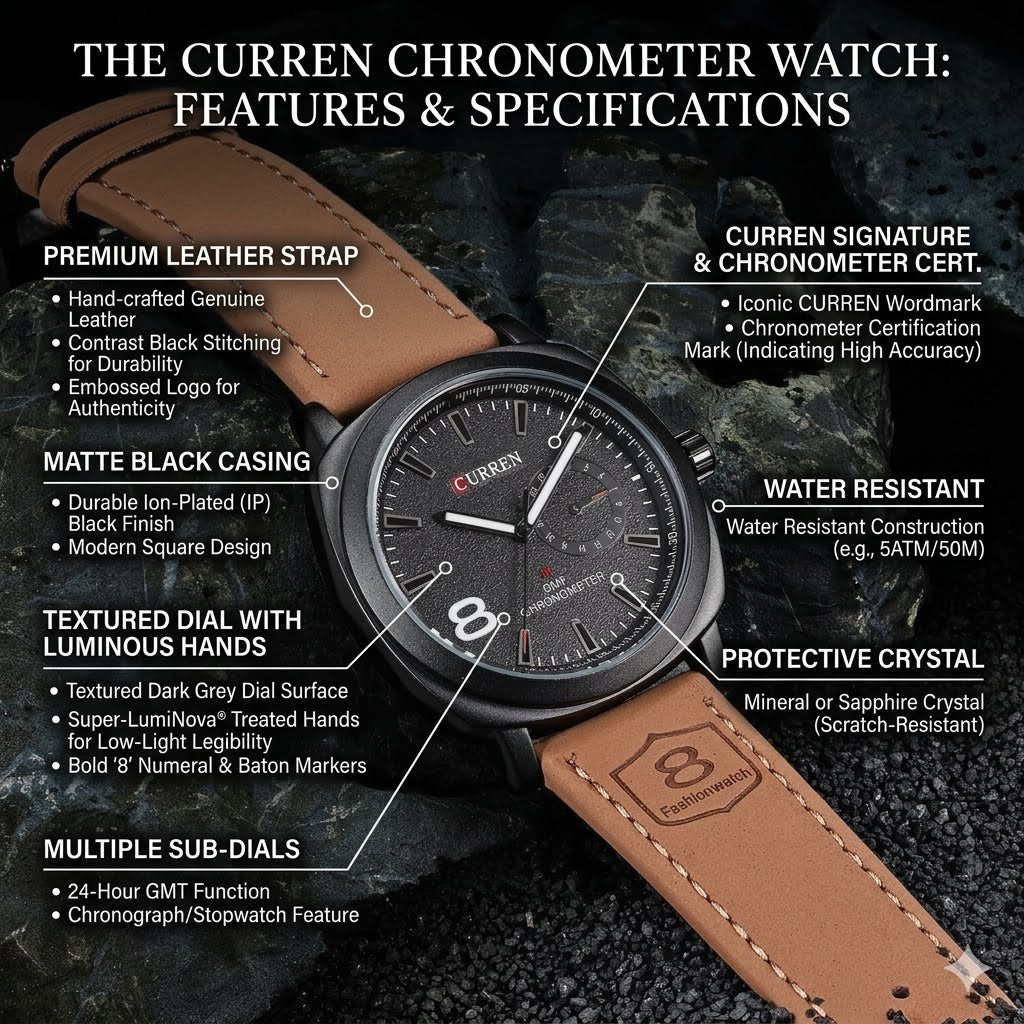 Curren Luxury Chronograph Watch for Men – Stainless Steel Business Wristwatch.