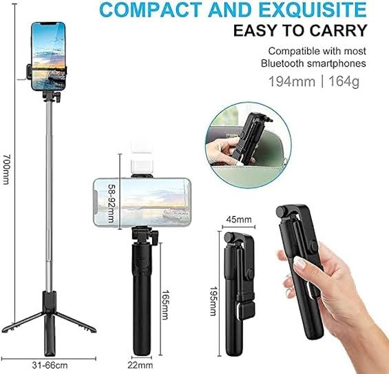 4-in-1 Wireless Selfie Stick Tripod Stand – Extendable Vlog Rod with Dual Fill Lights