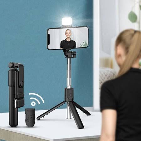 4-in-1 Wireless Selfie Stick Tripod Stand – Extendable Vlog Rod with Dual Fill Lights