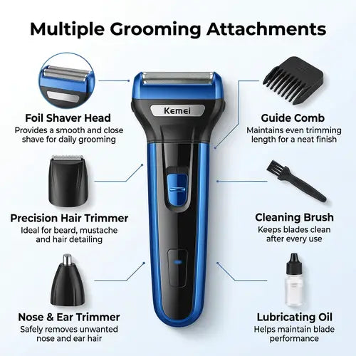 Kemei KM-6332 3-in-1 Rechargeable Electric Shaver & Men's Grooming Kit